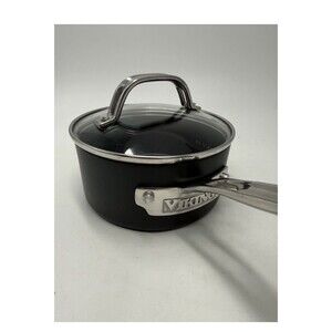 Viking 1 Quart Non Stick Sauce Pan w Glass Lid Hard Anodized Nonstick Rim Dent